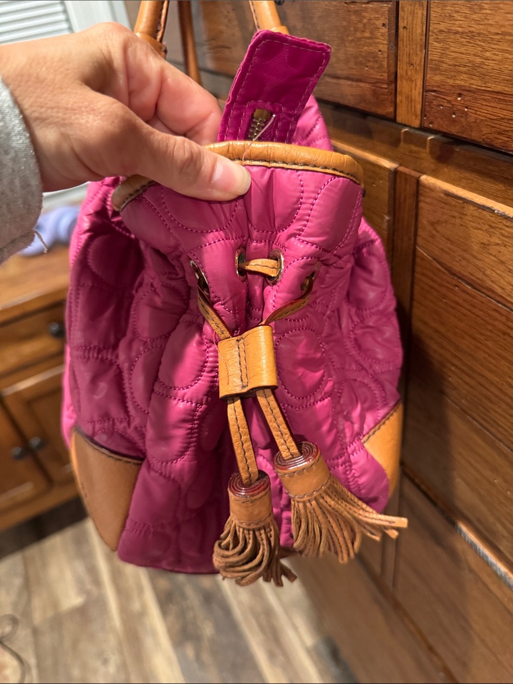 kate spade vintage Quilted Hot Pink and Tan Shoulder bag tote - Picture 2 of 10